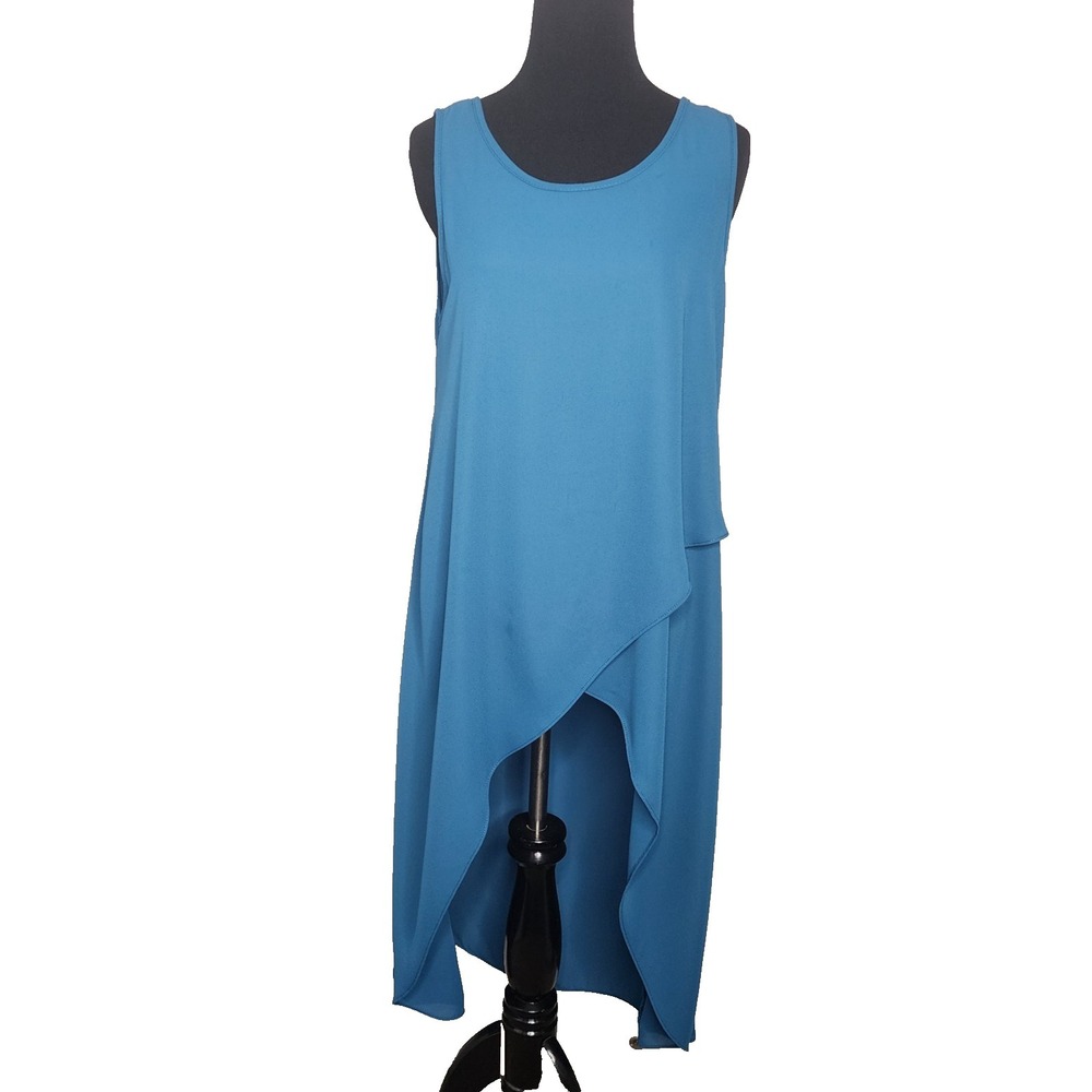 Y2K Sleeveless Asymmetric High Low Hem Tunic Top Size S Blue Lagenlook Arsty - Picture 2 of 6